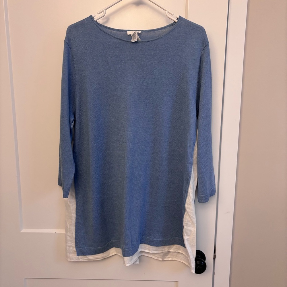 J.Jill tunic top white and blue linen blend NWT